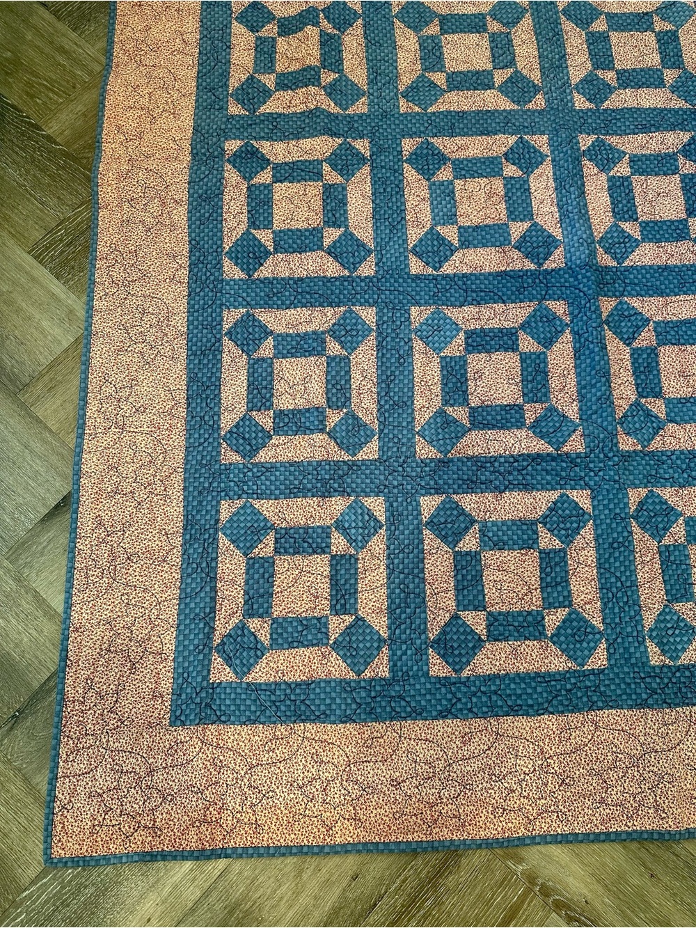 Blue and red Patchwork Quilt -handmade